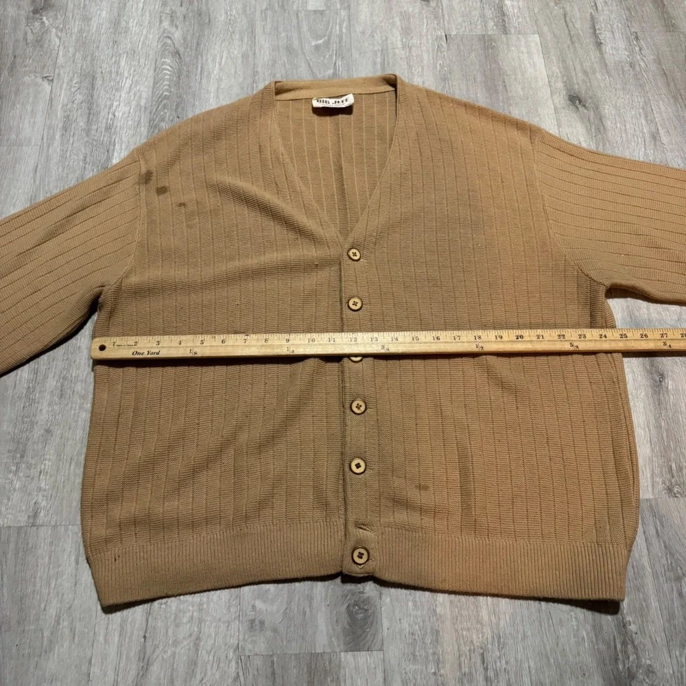 Vintage Big Jeff Lord Jeff Tan Ribbed Cardigan Sweater Mens 2XL Made USA Orlon